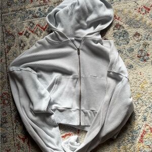 Off white Waffle Knit Zip Hoodie